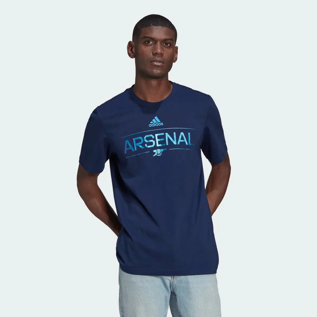 adidas 2022-23 Arsenal Graphic Tee - Navy Blue - Image 2