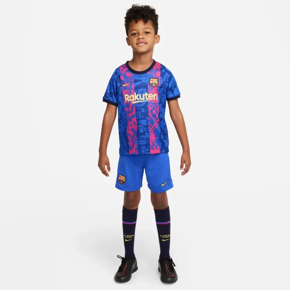 Nike 2021-22 Barcelona Little Kids Third Kit - Hyper Royal-Varsity Maize - Image 2