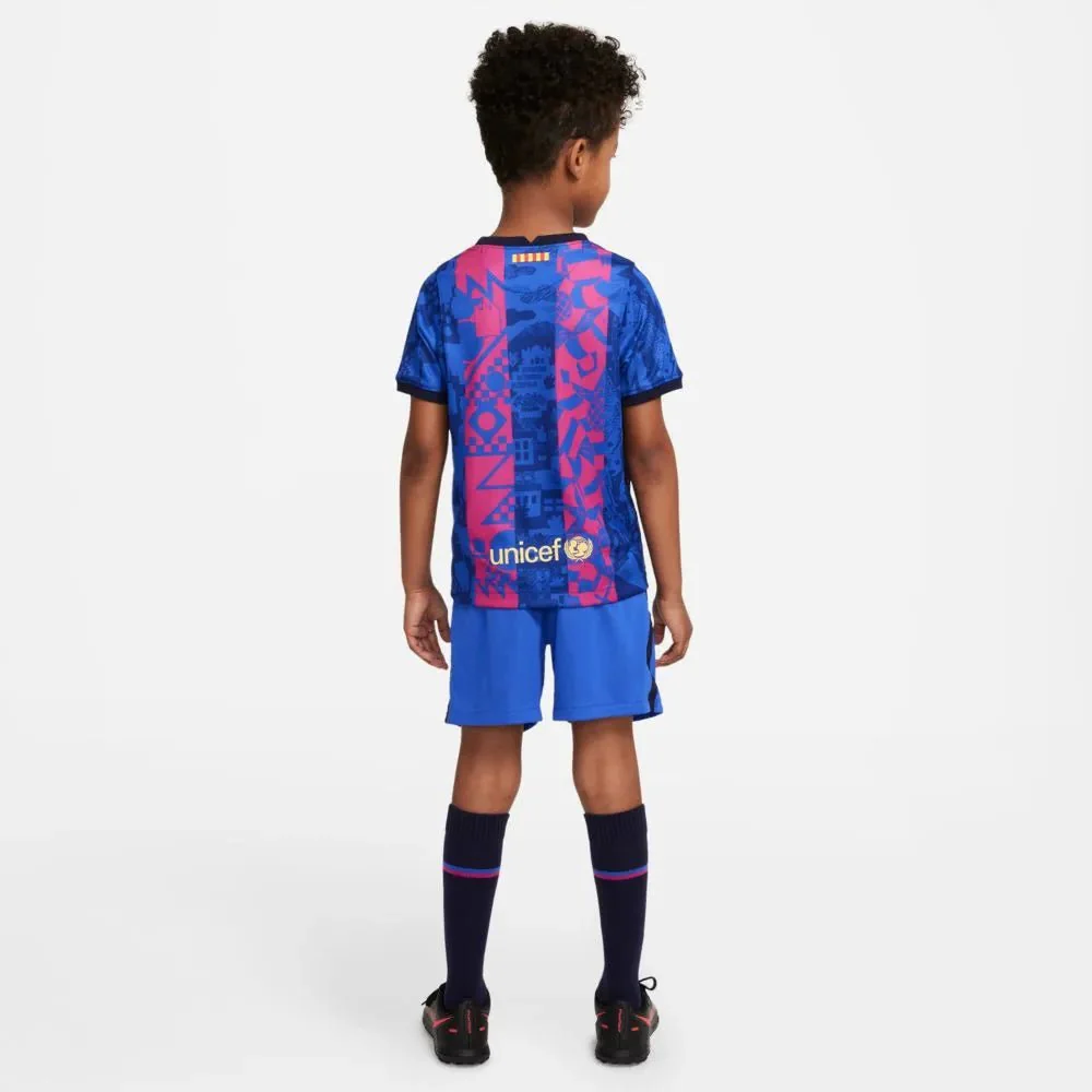 Nike 2021-22 Barcelona Little Kids Third Kit - Hyper Royal-Varsity Maize - Image 3