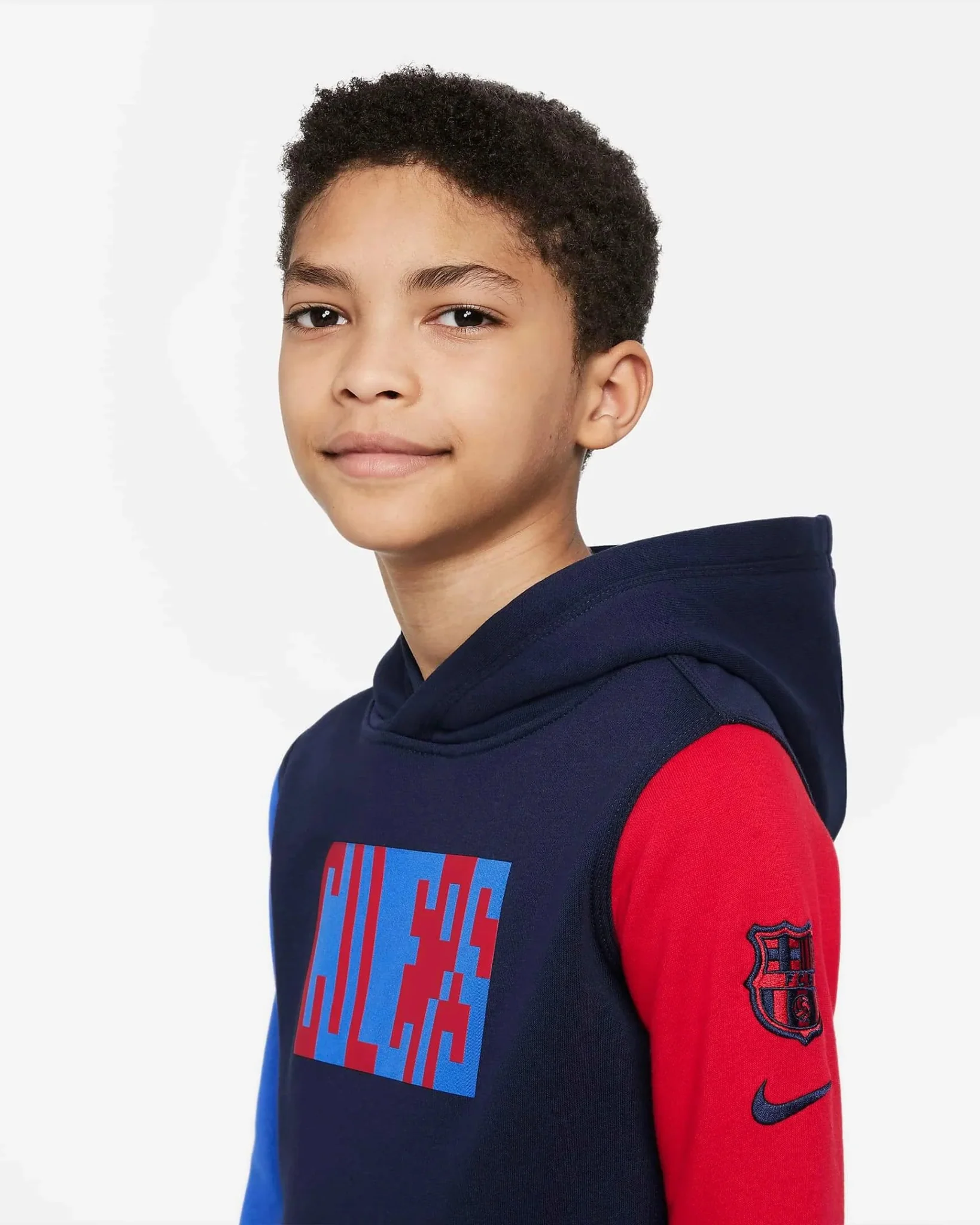 Nike 22-23 Barcelona Youth NSW Club Pullover Hoodie - Obsidian-Blue-Red - Image 3